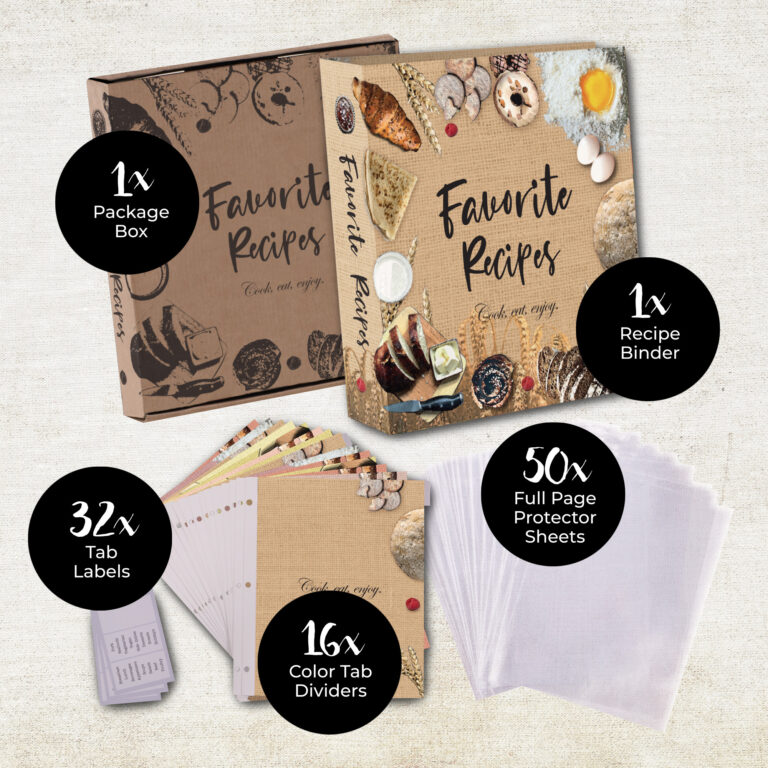 Recipe Binder, 3 Ring Full Page Organizer Kit 8.5x11'' (Bakery