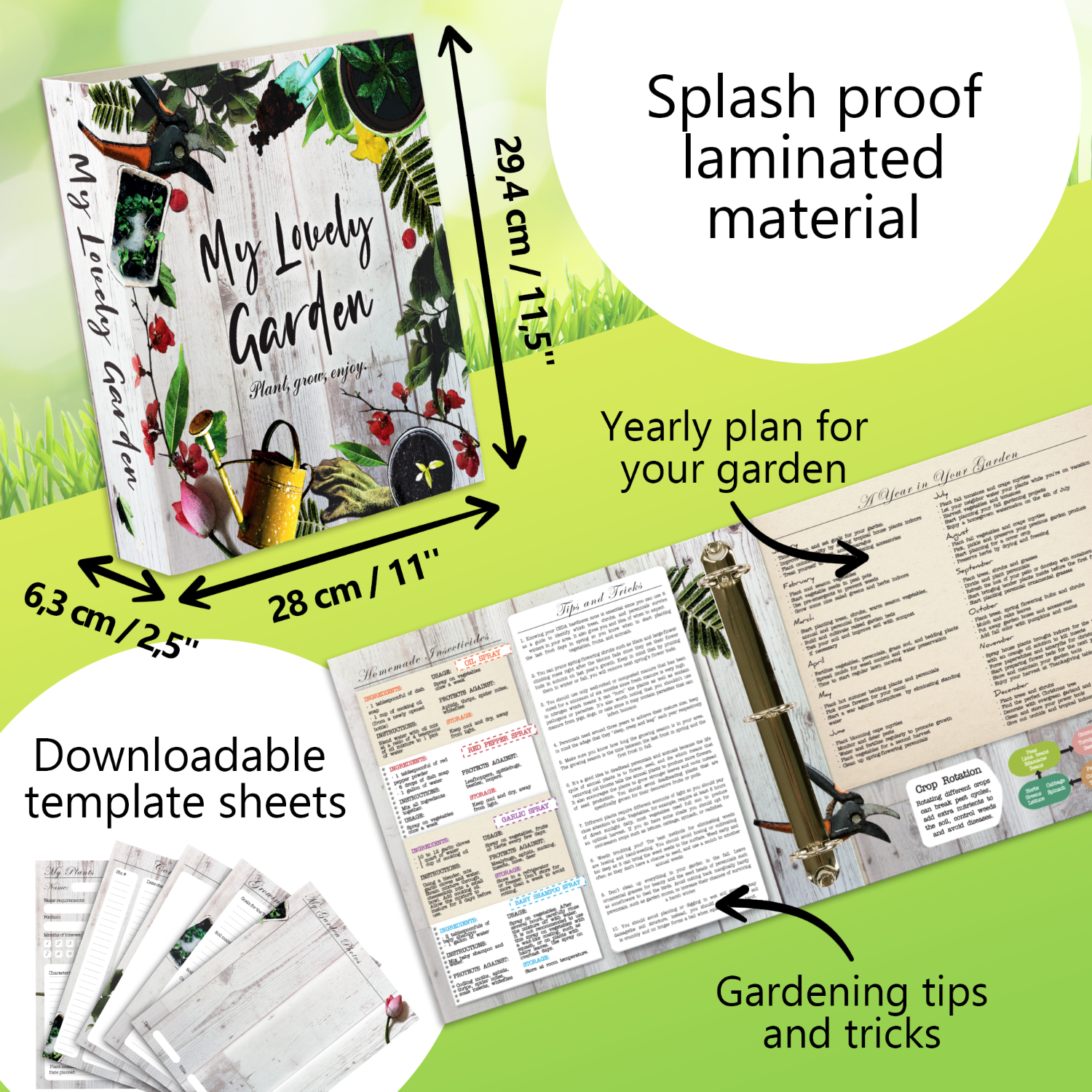 Gardening Binder, 3 Ring Full Page Organizer Kit 8.5x11'' with Moon  Calendar - CraftSaints