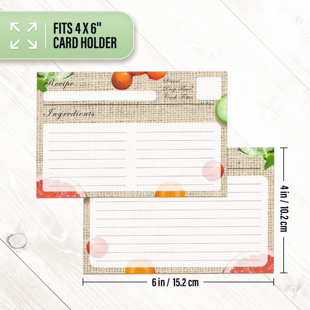 Recipe Cards, 50pcs Set For Recipe Binders or Recipe Boxes 4x6'' (Vegetable) CraftSaints